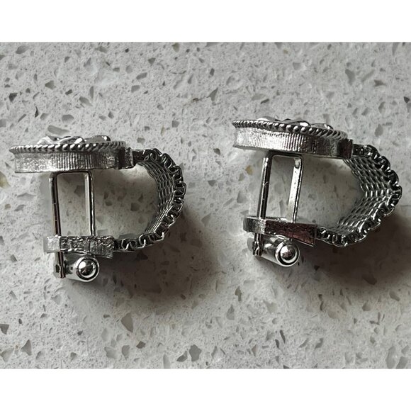 Vintage Swank Silver-Tone Oval Wishbone Cufflinks Rhinestone Accent - Picture 11 of 11